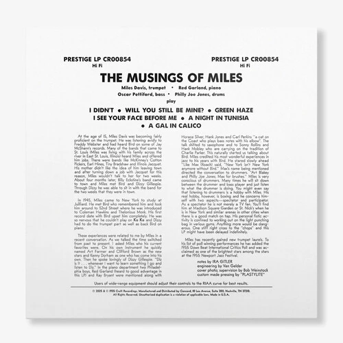 DAVIS,MILES QUARTET - MUSINGS OF MILES (ORIGINAL JAZZ CLASSICS SERIES) Vinyl LP - Image 2