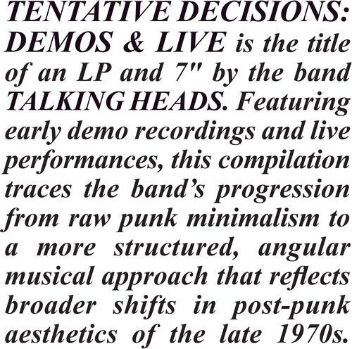 TALKING HEADS - TENTATIVE DECISIONS: DEMOS & LIVE Vinyl LP - Image 2